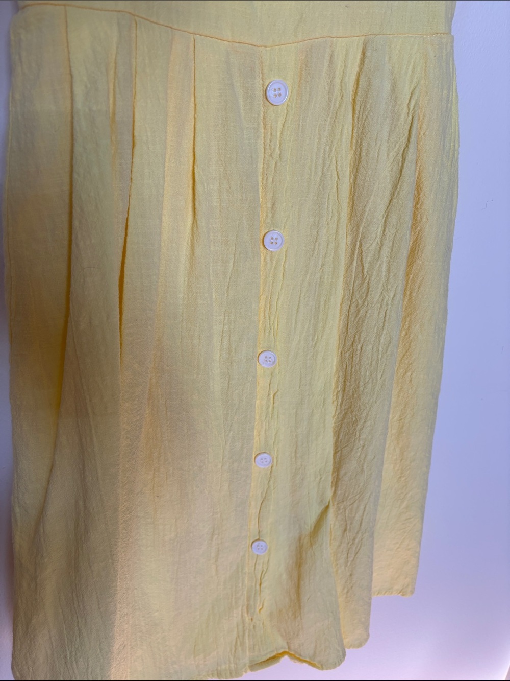 Sunny Yellow Tie-Front Sundress Buttons Sleeveless Smocked Back Butter Yellow - Picture 11 of 12